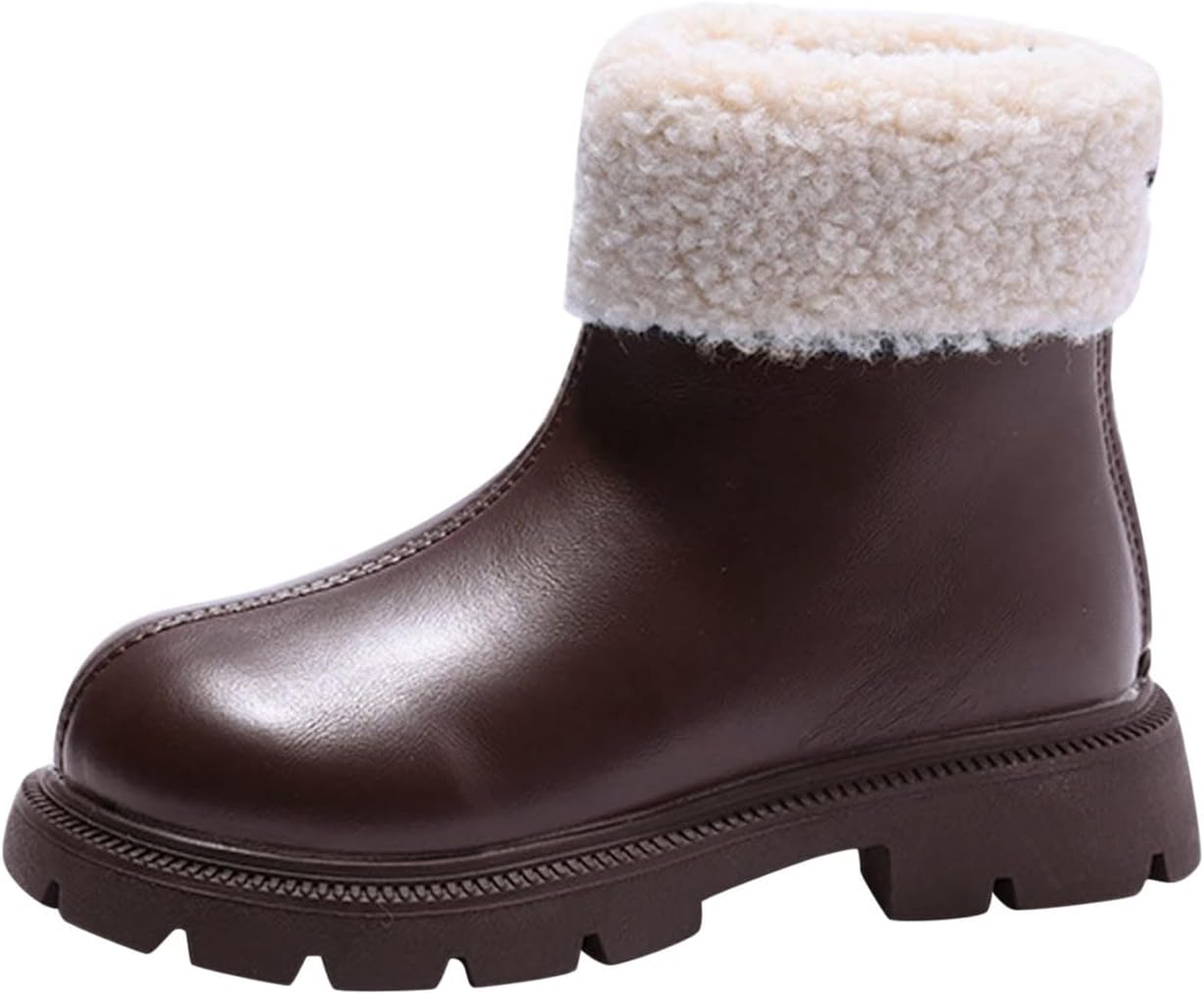 

Детские ботинки с искусственным мехом, с утеплителем, на щиколотку, для девочек, с массивным каблуком, зимние, однотонные, классические, противоскользящие, дождевые Generic, Brown