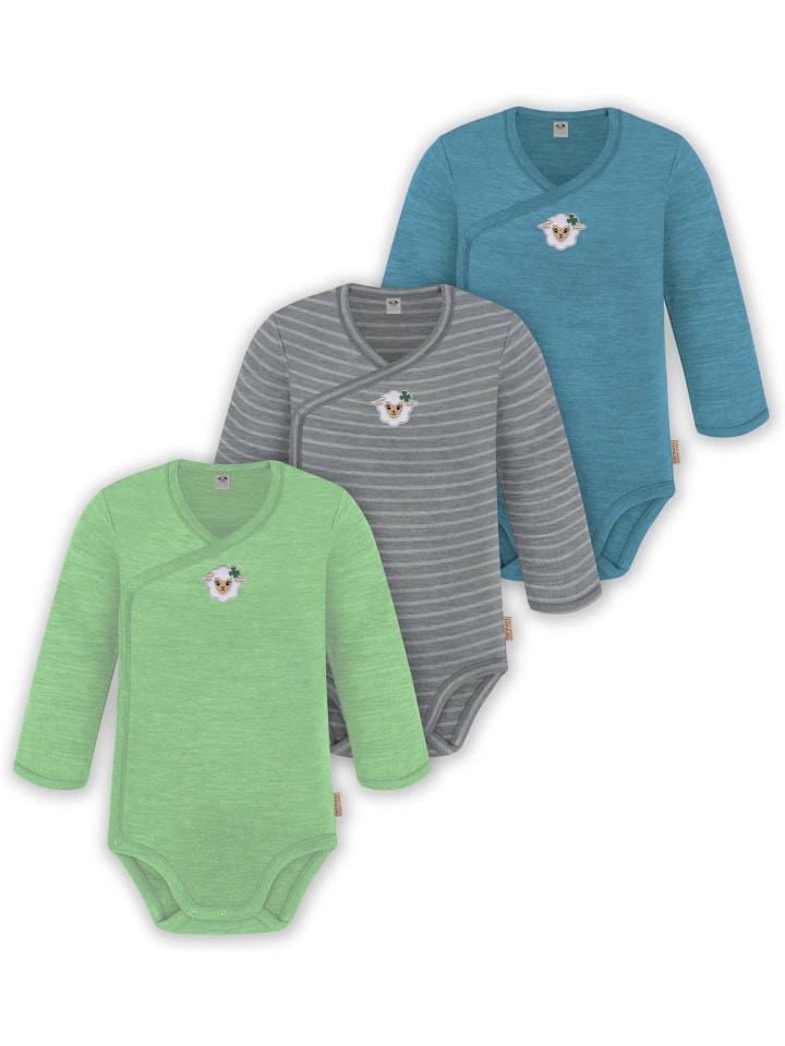 

Normani Outdoor Sports Набор из 3 детских боди с длинными рукавами из мериносовой шерсти, синего, серого и зеленого цветов