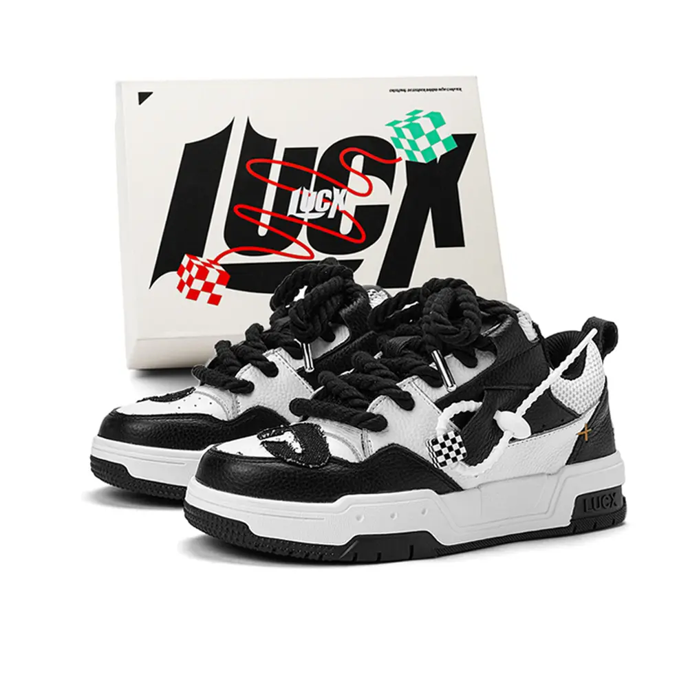 

LUCX Счастливые туфли антискользящие и износостойкие увеличивающие высоту низкие кеды унисекс черно-белые, цвет Black White