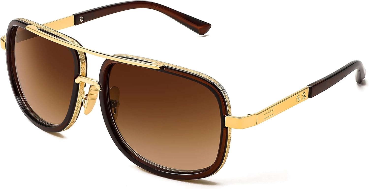 

FEISEDY Ретро-модные солнцезащитные очки-авиаторы для женщин и мужчин, классические винтажные квадратные солнцезащитные очки в стиле 70-х, большие металлические линзы, B2321, 004 Gold Frame/Gradient Brown Lens