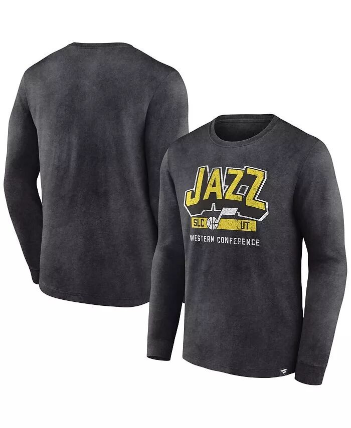 

Футболка мужская Heather Charcoal Distressed Utah Jazz Front Court Press Snow Wash с длинным рукавом Fanatics