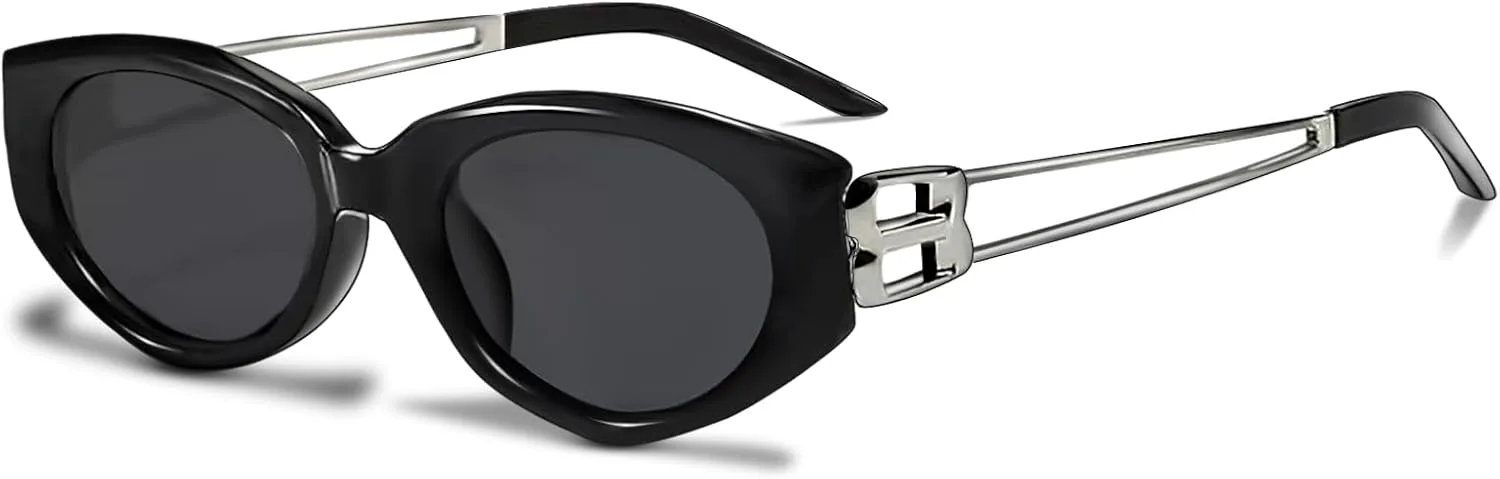 

Солнцезащитные очки Y2k для женщин и мужчин, ретро-очки в форме узких «кошачьих глаз» с лепестками цвета «ночной лепесток» Auralice, S1 | Black Lens/Black Frame