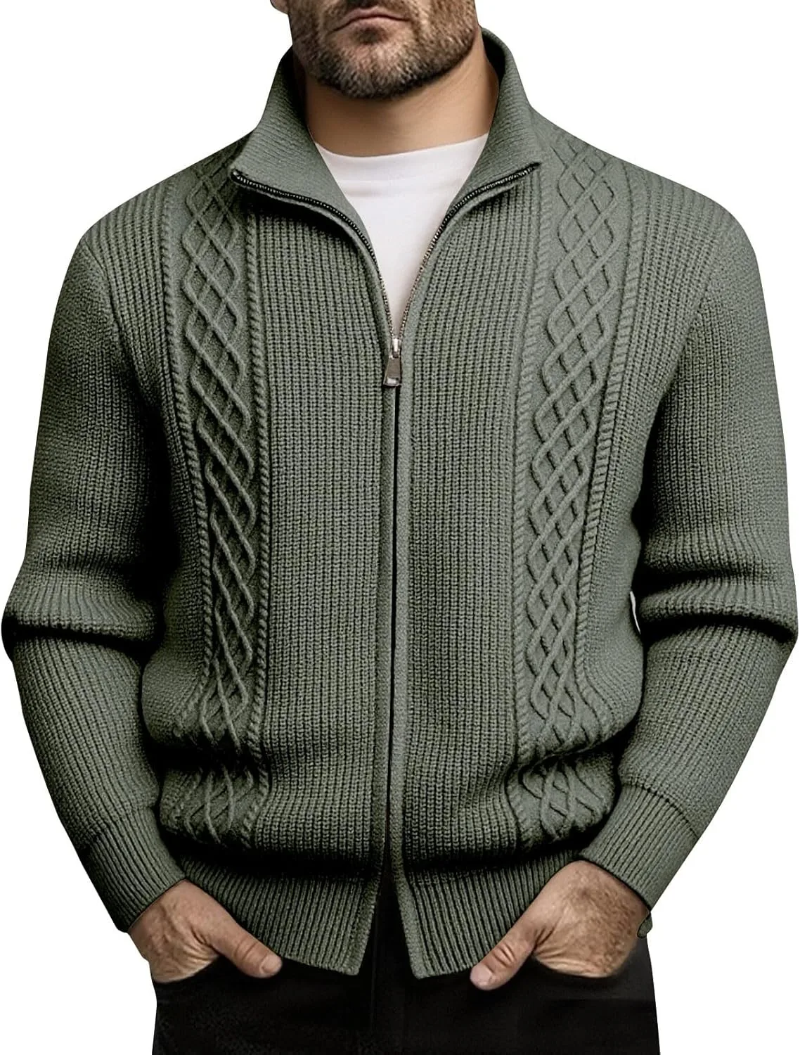 

Мужской кардиган на молнии — Slim Fit, плотная вязка с воротником-стойкой