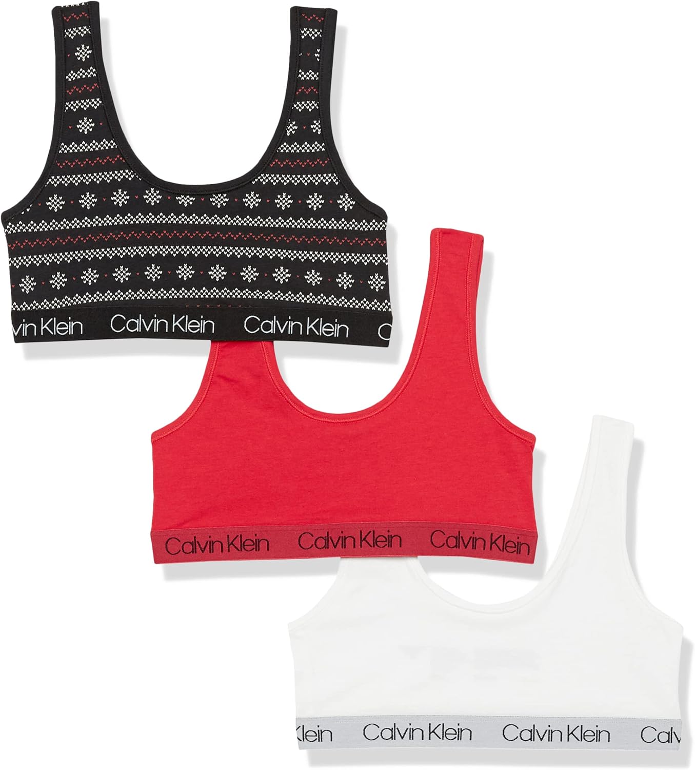 

Комплект из 3 бюстгальтеров-бралеттов Calvin Klein Girls Modern Cotton, Hrsred/Bkfsl/White