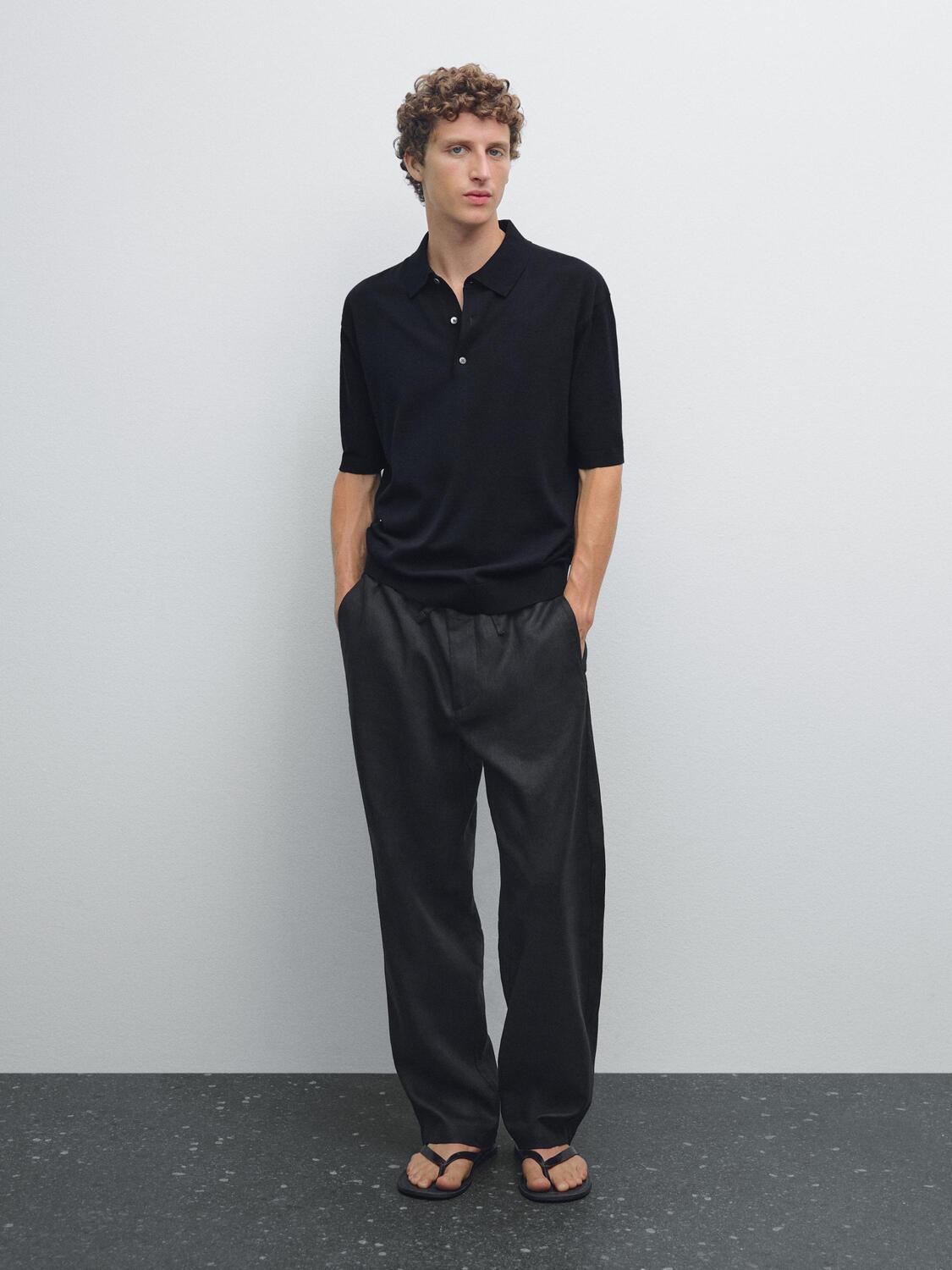 

Трикотажная рубашка-поло с коротким рукавом Massimo Dutti, темно-синий