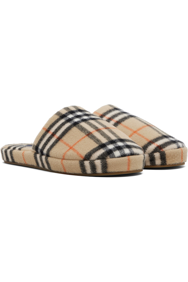Burberry Тапочки из шерстяной смеси в клетку бежевого цвета — фото 4