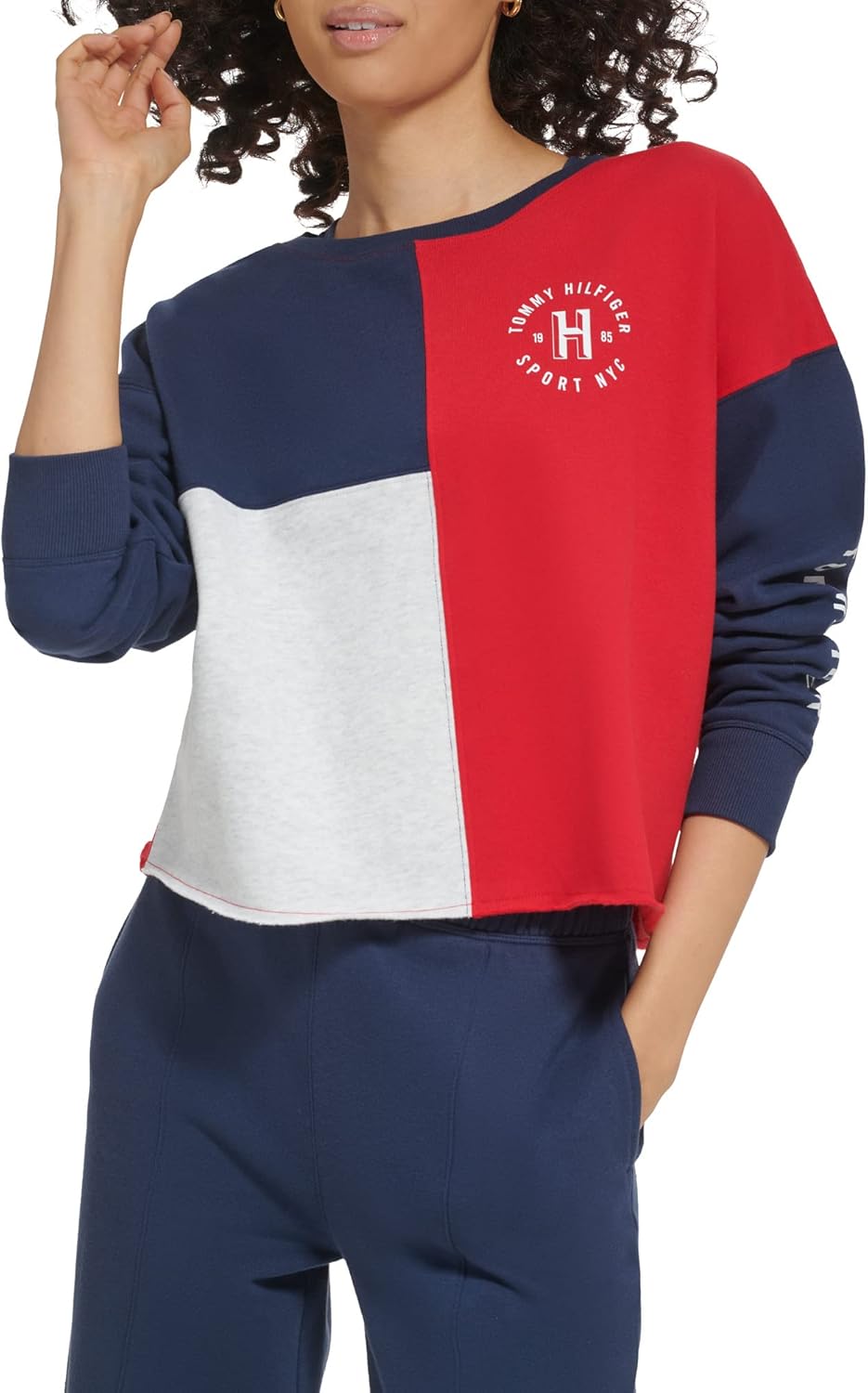 

Женская толстовка Tommy Hilfiger Color Block с круглым вырезом и вырезом, Navy Combo