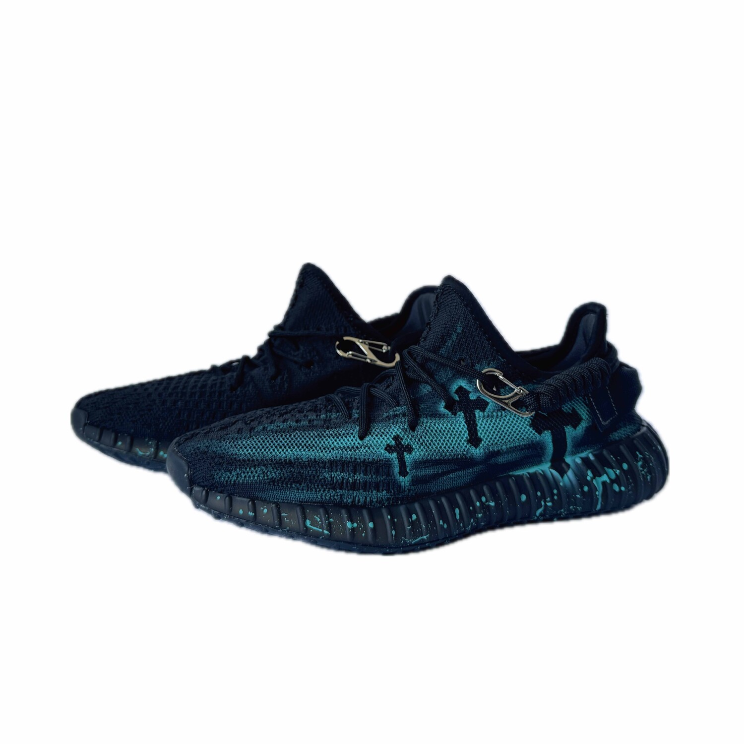 Кроссовки adidas originals Yeezy Boost 350 Lifestyle Shoes Unisex Low-top Tiffany Green/Black, черный/синий — фото 2