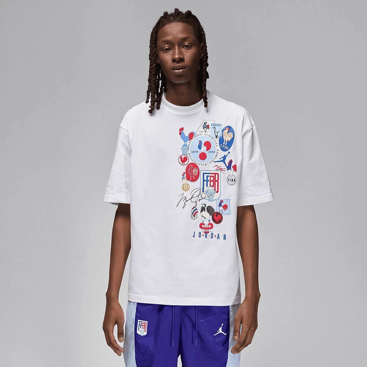 

Футболка FFBB France Basketball GFX Jordan, цвет White/(Old Royal)