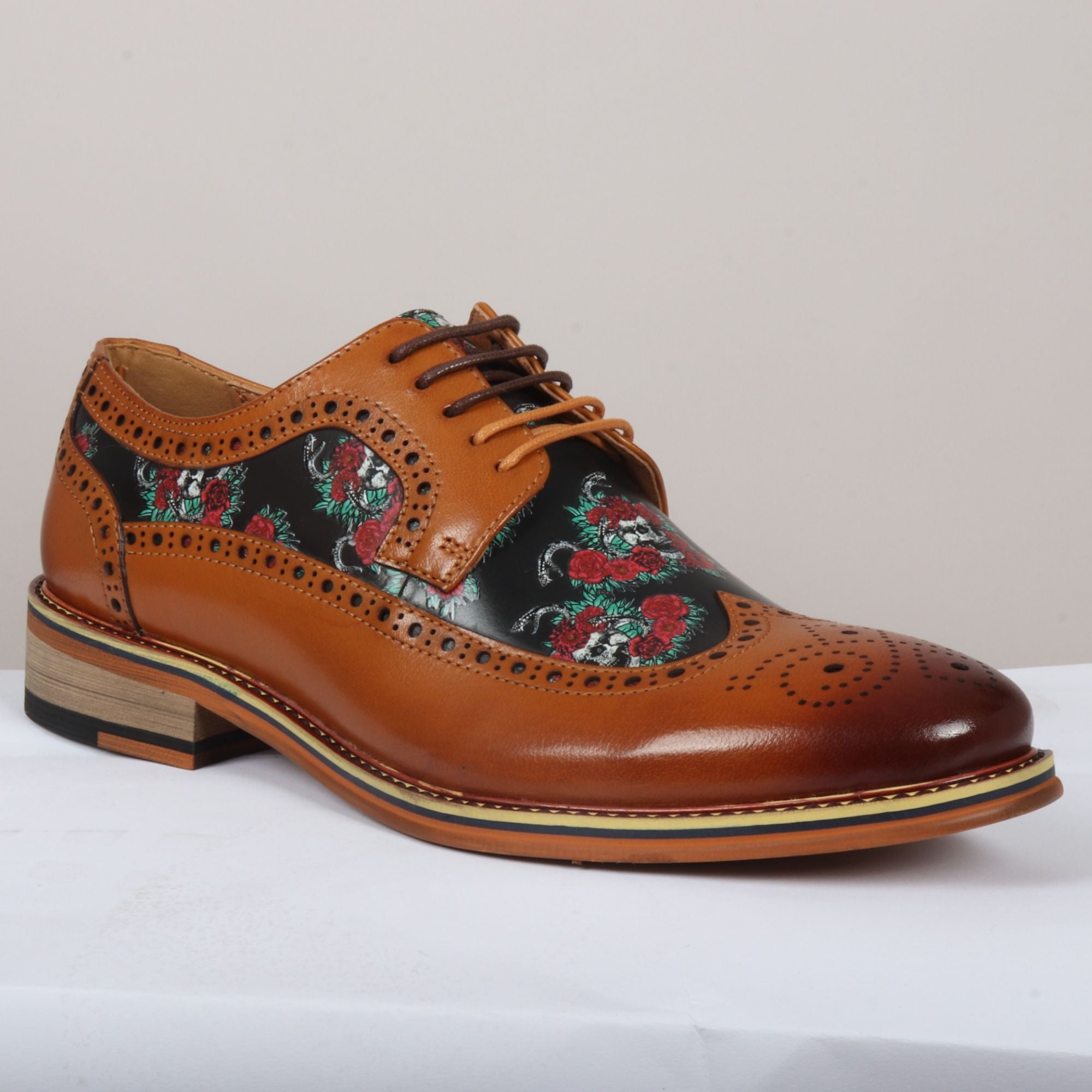 Туфли-оксфорды Ross Floral Skull Print Leather Brogue на шнуровке для торжественного вечера Justin Reess, коричневый — фото 3
