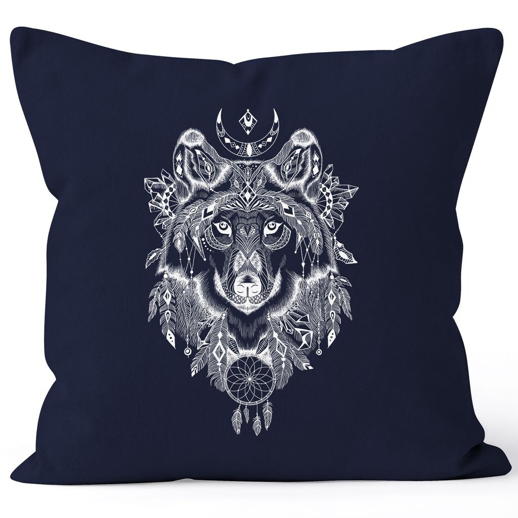 

Чехол на подушку волк ловец снов Atzeken узор Boho Bohamian Atzec Ethno Autiga темно-синий 40см x 40см