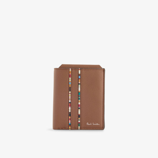 

Двухстворчатый полосатый кожаный кошелек для монет Paul Smith, цвет tan