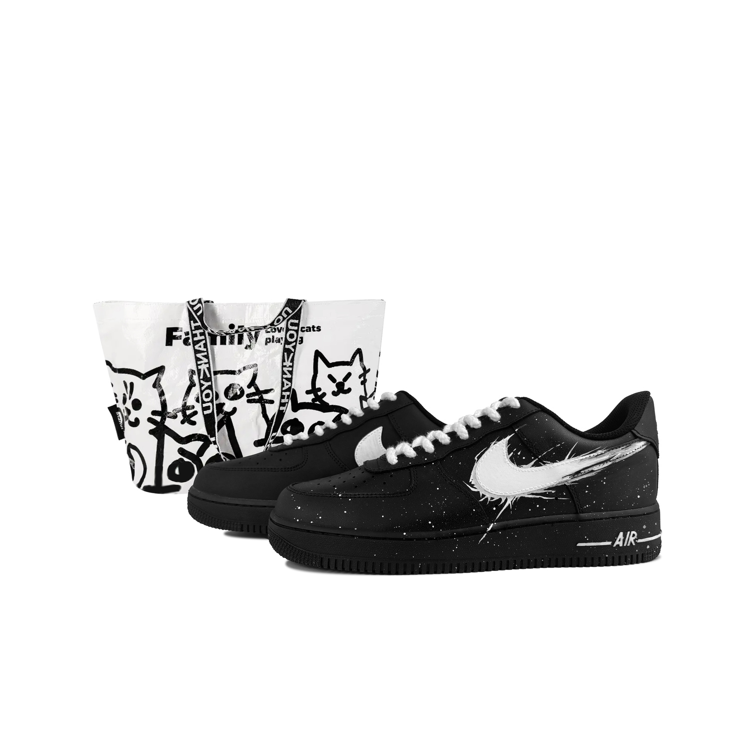 

Nike Кроссовки Air Force 1 противоскользящие износостойкие низкие для скейтбординга унисекс черно-белые, цвет Black White