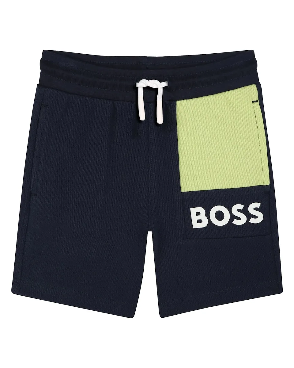 

Черные однотонные детские бермуды Boss Kidswear, темно-синий/зеленый