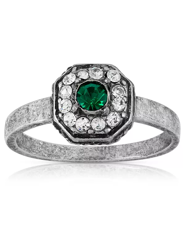 

Восьмиугольное кольцо из олова и прозрачного хрусталя 2028, green