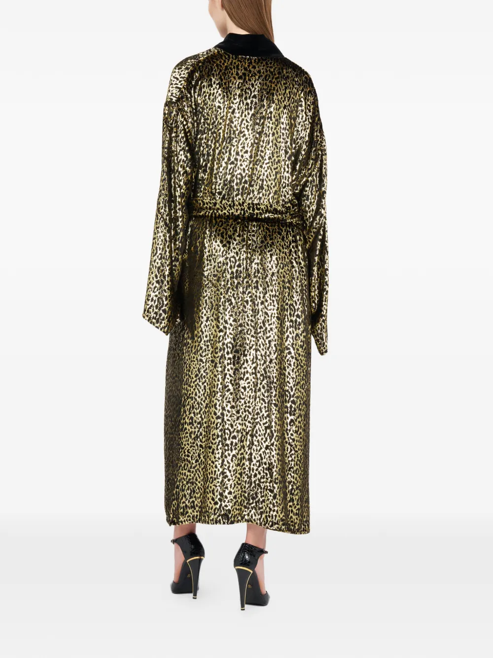 Пальто с леопардовым принтом в технике фил-купе Roberto Cavalli, золотой — фото 4