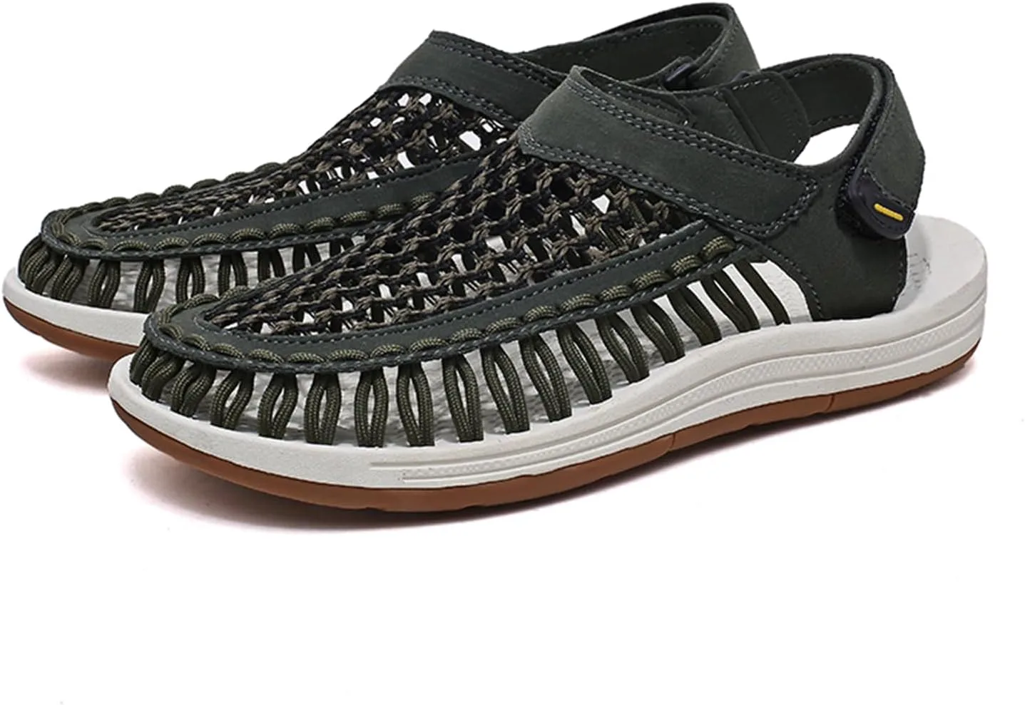 Men's Woven Slip-On Сандалии Breathable Flat Сандалии Lightweight Mesh Сандалии for Men Outdoor Black Casual Water Shoes Dacnakby, зеленый — фото 2
