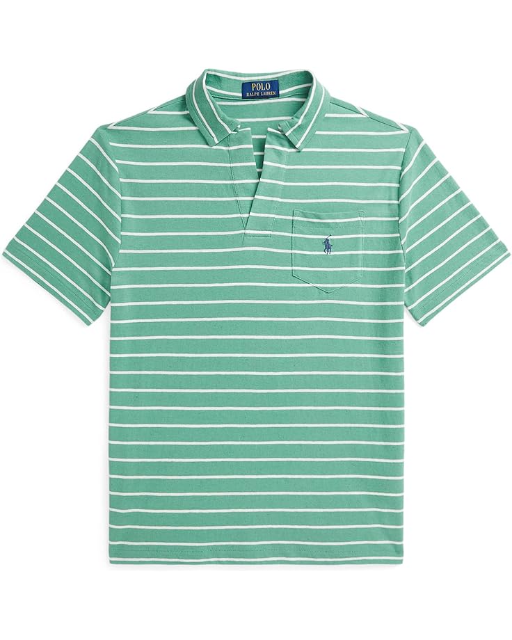 

Поло Polo Ralph Lauren Kids Striped Cotton-Linen Polo Shirt, цвет Haven Green/Deckwash White