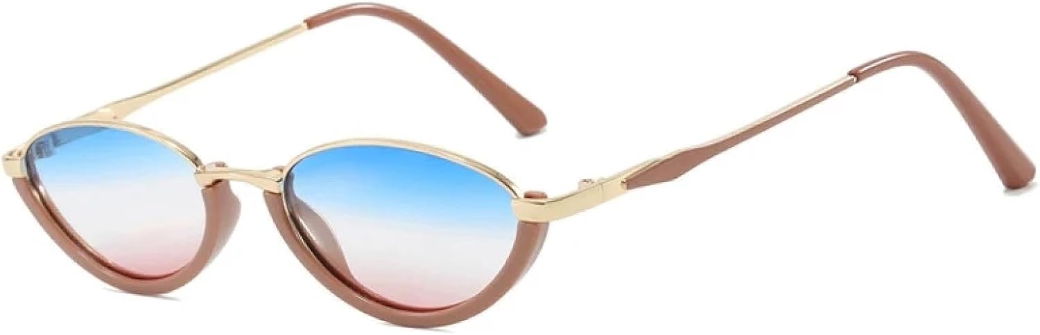 

Модные роскошные солнцезащитные очки «кошачий глаз» маленького размера для женщин и мужчин, в металлической оправе, в стиле ретро, ​​для вождения и путешествий, с защитой от УФ-излучения UV400 TKKTLLT, Brown Blue Tea