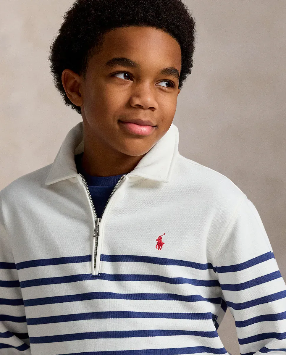 Детская хлопковая толстовка с половинной молнией Polo Ralph Lauren, синий/белый — фото 2