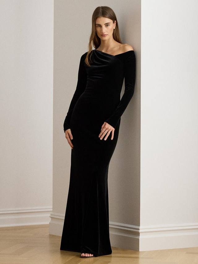 

Асимметричное бархатное макси-платье Lauren Cateema Ralph Lauren, Black