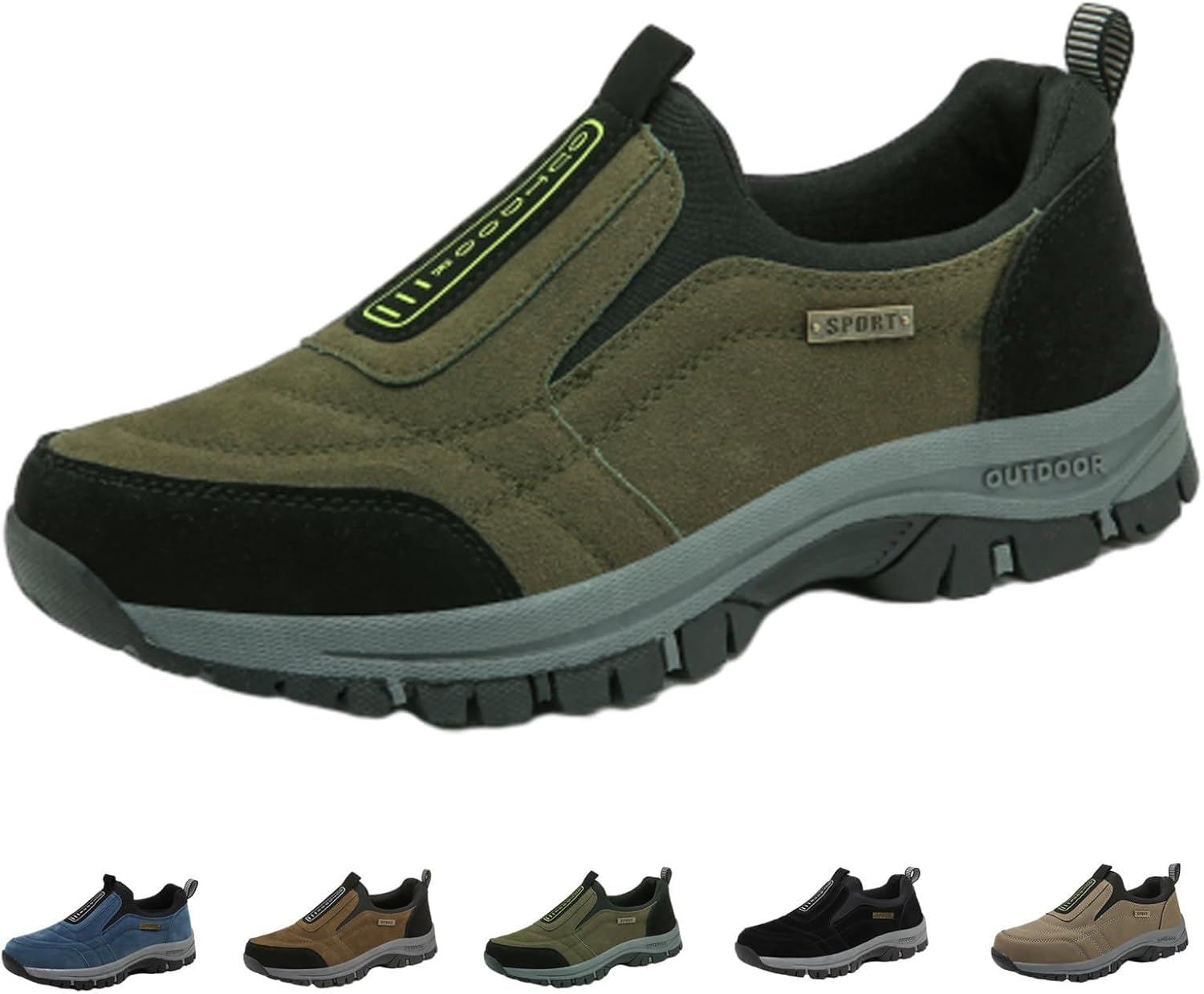 

Мужские походные кроссовки для треккинга, повседневные кроссовки, противоскользящие, удобные, с поддержкой свода стопы, ортопедические, для ходьбы и равновесия Nigxwns, зеленый