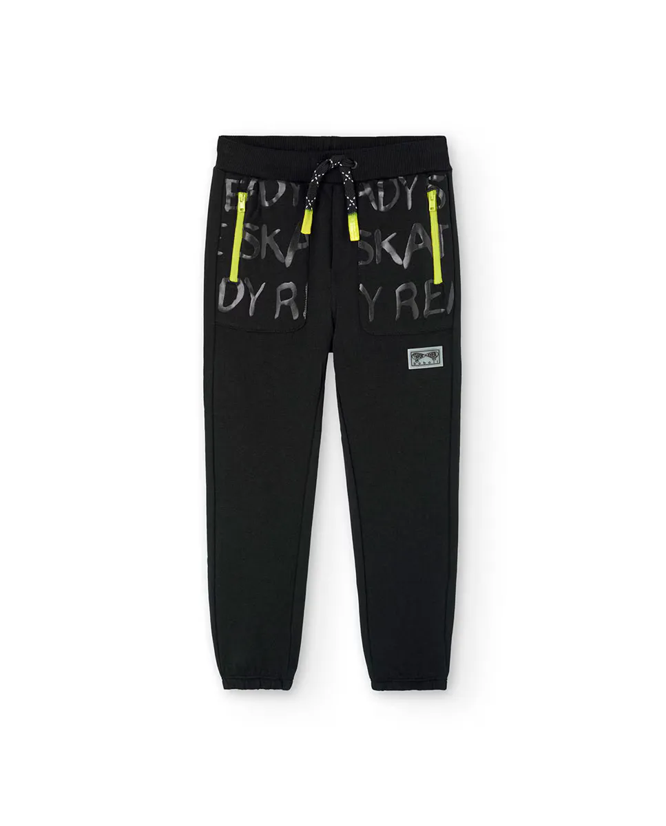 

Спортивные брюки для мальчика с принтом спереди и карманами на молнии Boboli, черный