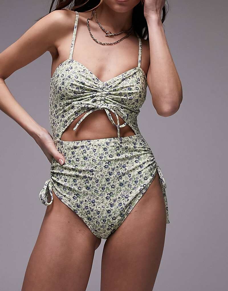 

Topshop — Синий купальник с цветочным вырезом