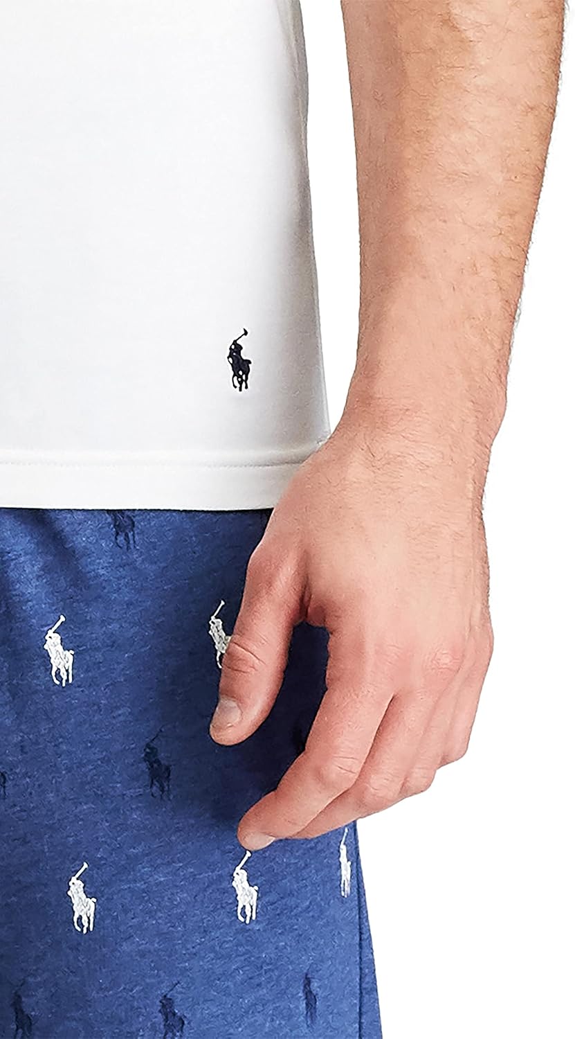 Футболка POLO RALPH LAUREN Men's Slim Fit Stretch Crew Undershirts (3-Pack), White/Navy - 3 Pack — фото 4