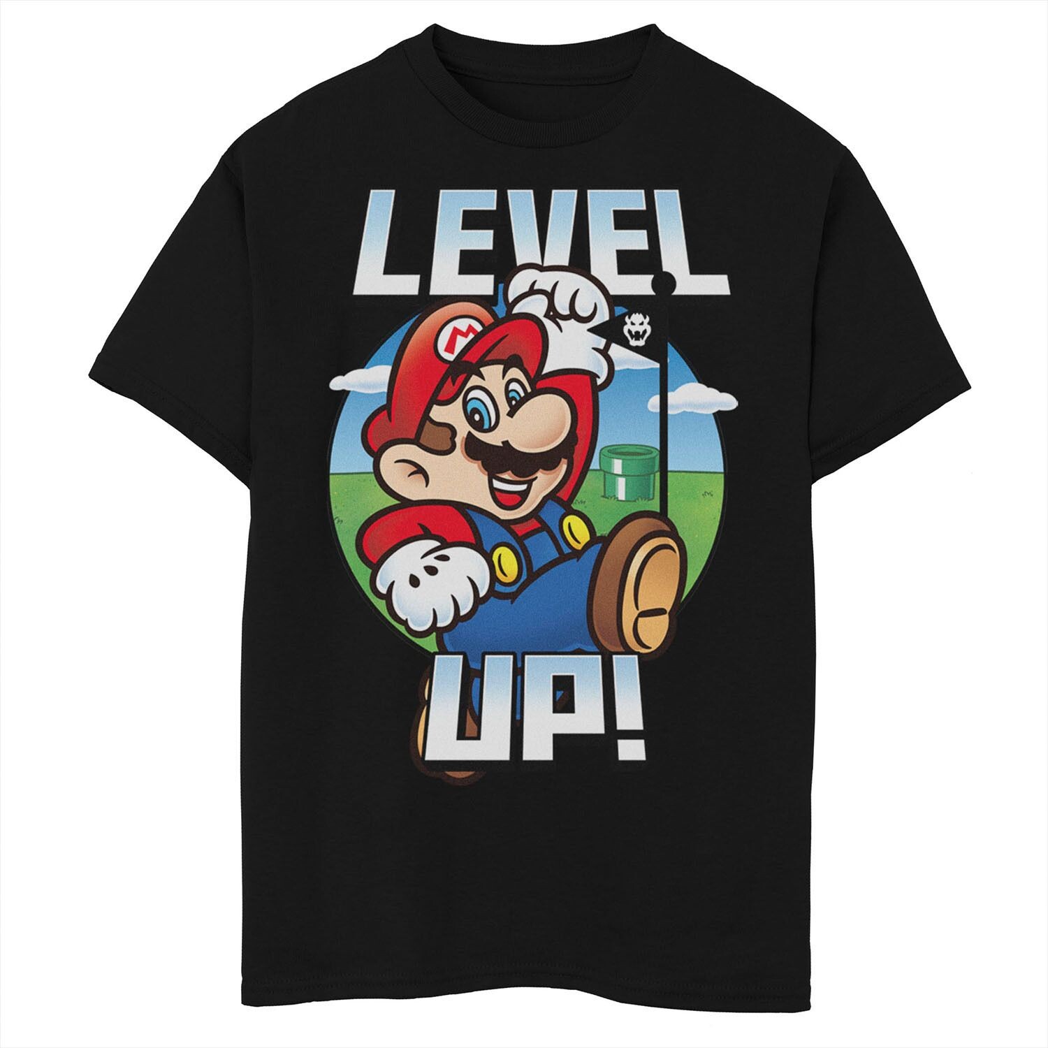 

Футболка с изображением флага и портрета Nintendo Super Mario Level Up для мальчиков 8–20 лет Licensed Character