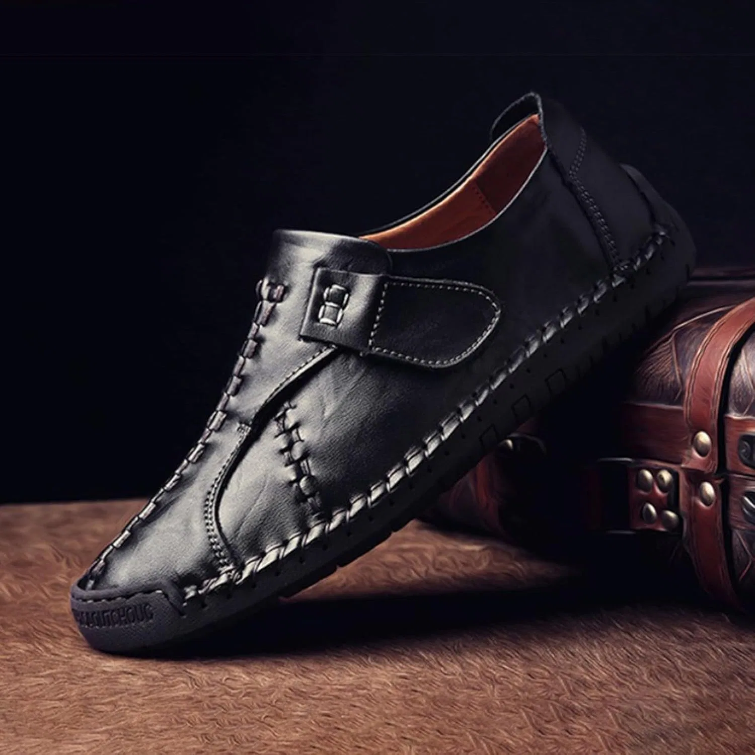 Мужские лоферы на скользящей подошве, повседневные, черный — фото 4