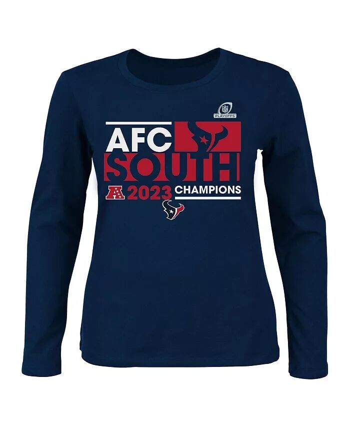 

Женская темно-синяя футболка Houston Texans 2023 AFC South Division Champions Plus Size Conquer с длинным рукавом и круглым вырезом Fanatics