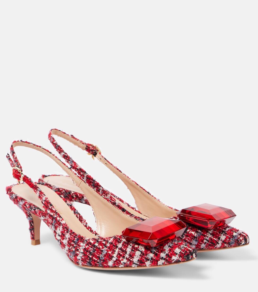 Туфли-лодочки Jaipur с пяткой на пятке букле Gianvito Rossi, цвет tabasco red