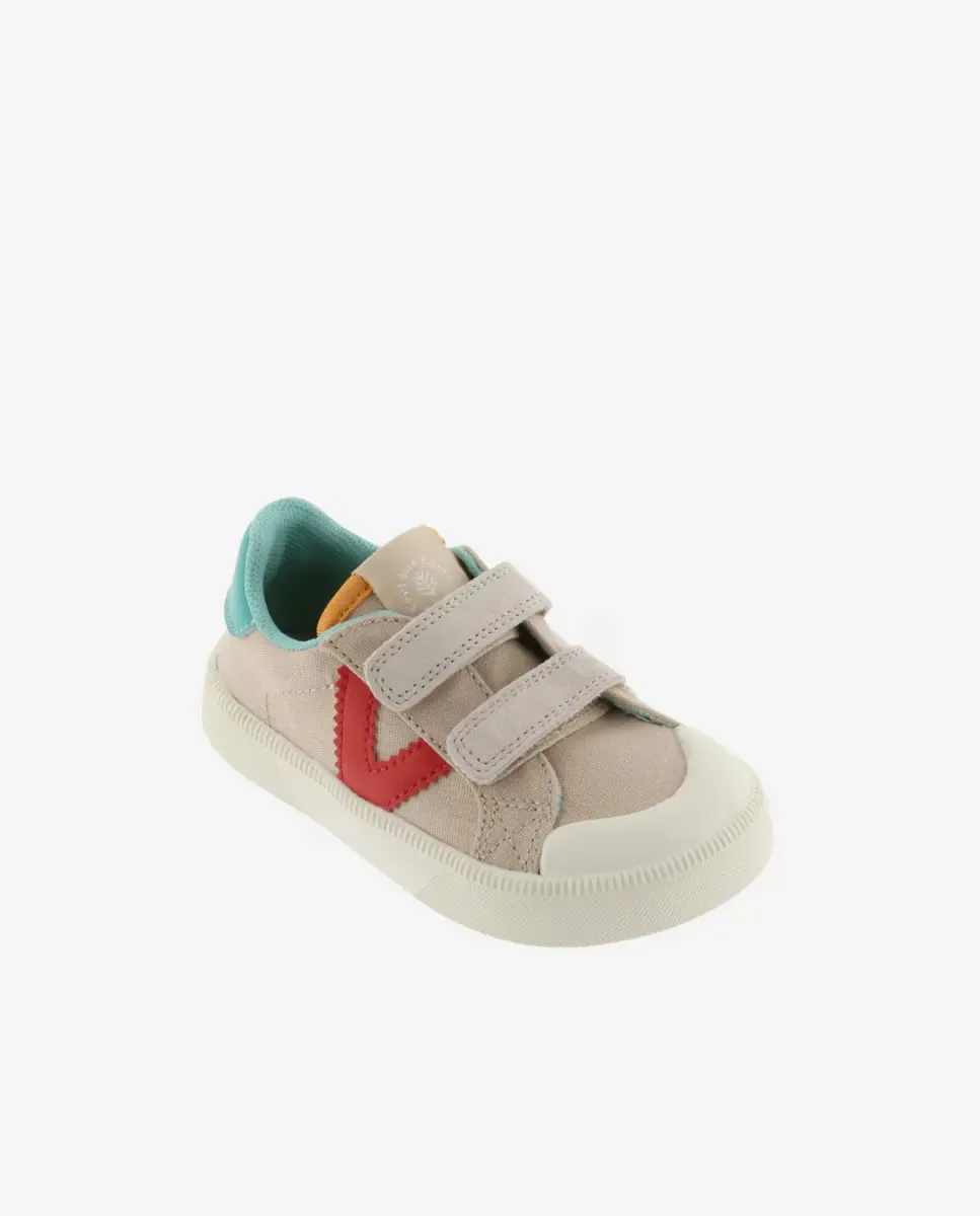 Детские спортивные сандалии barefoot многоцветные из хлопка с липучками Victoria, бежевый — фото 3