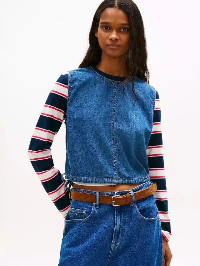 Рубашка из шамбре с завязками по бокам, темно-синяя Tommy Hilfiger