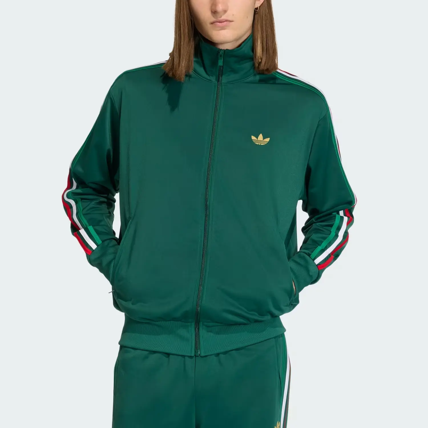 Куртка Firebird FW25 TRACK TOP мужская Adidas Originals, темно-зеленый/bright зеленый/белый — фото 3