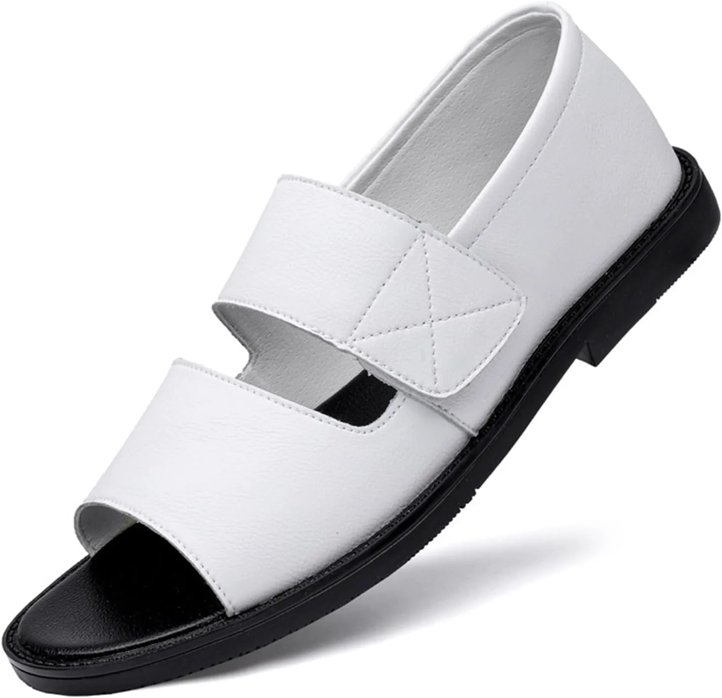 

Мужские кожаные сандалии с застежкой-липучкой, противоскользящие, дышащие, с открытым носком, водонепроницаемые, для прогулок по пляжу и плавания, быстросохнущие, с плоской подошвой, повседневные деловые сандалии Fisherman NVBUKE, белый