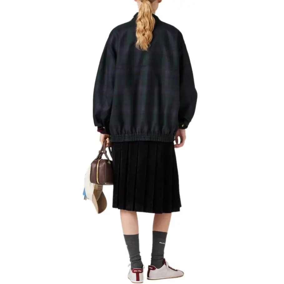 Синяя клетчатая куртка на молнии MIU MIU — фото 4
