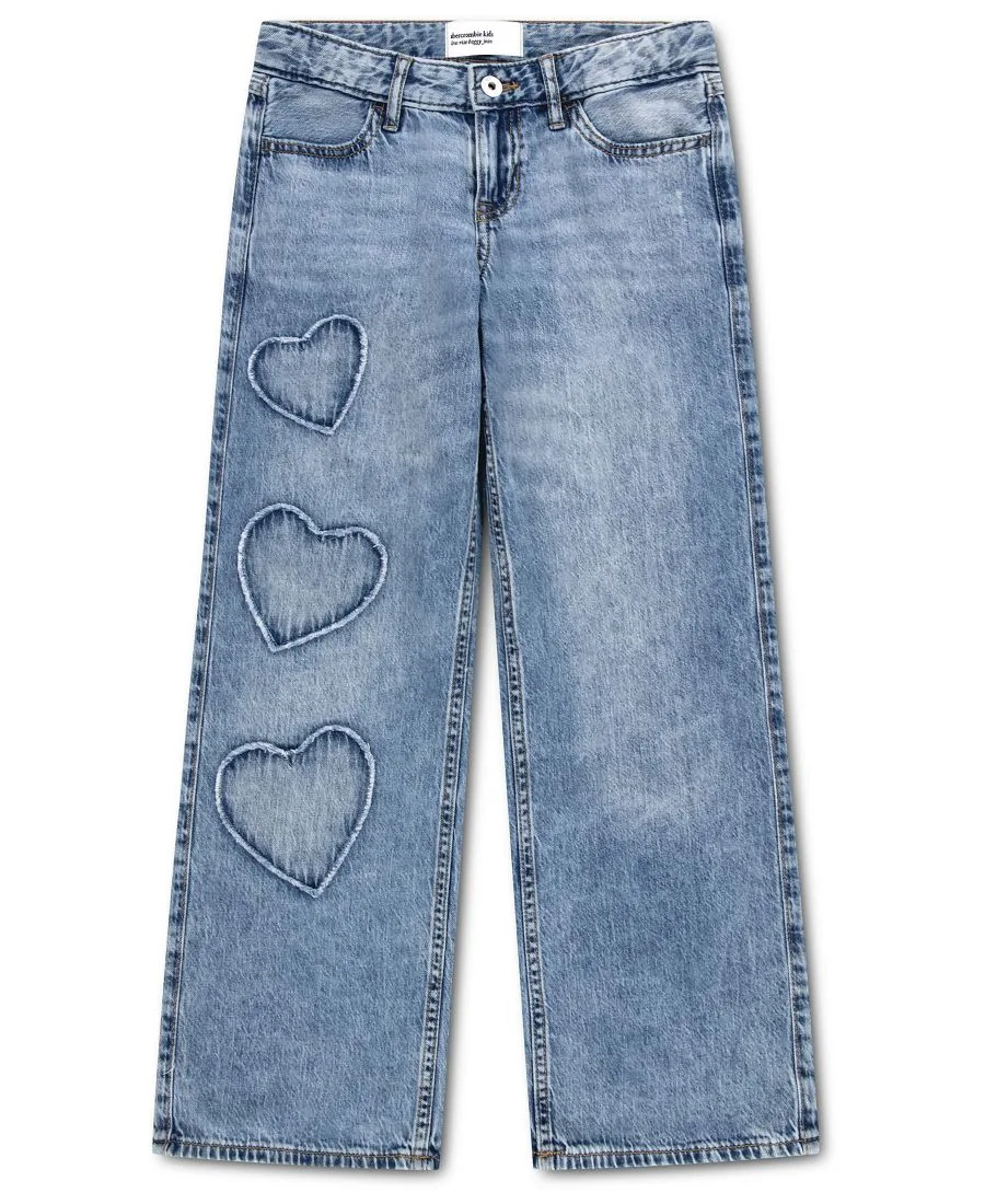 Детские джинсы с низкой посадкой и сердечками, свободного кроя Abercrombie kids, Indigo Hearts