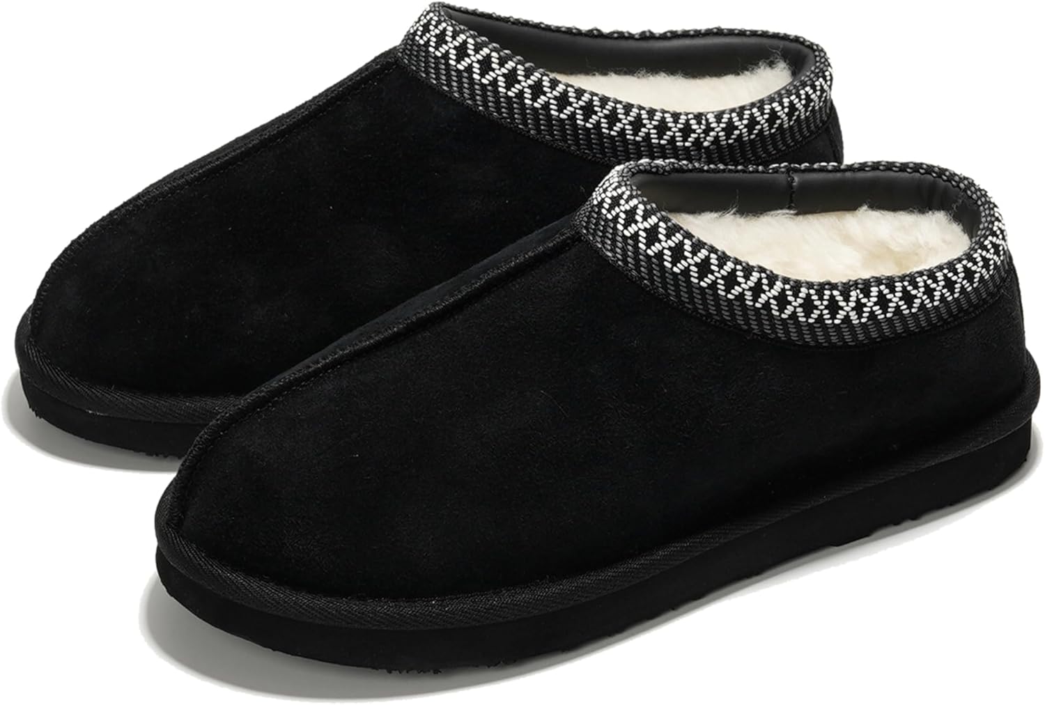 

Мужские тапочки Project Cloud из 100 натуральной кожи с австралийской овчиной и стелькой с эффектом памяти, для улицы и дома - Нескользящие пушистые мужские туфли, черный