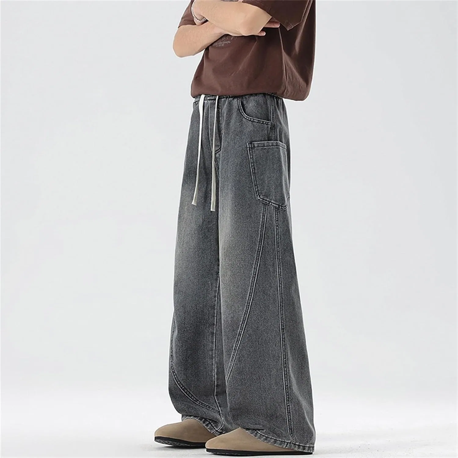 Джинсы свободные Y2K Hip Hop Denim, Dark Gray — фото 4