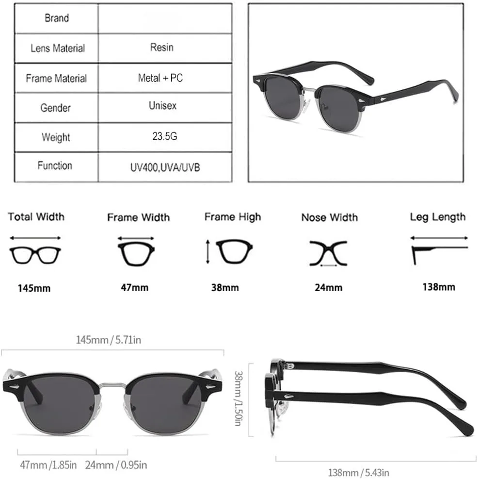 

Ретро-классические полуметаллические овальные женские солнцезащитные очки в стиле панк для мужчин с заклепками, солнцезащитные очки UV400 SKFGNX, Grey Light Grey