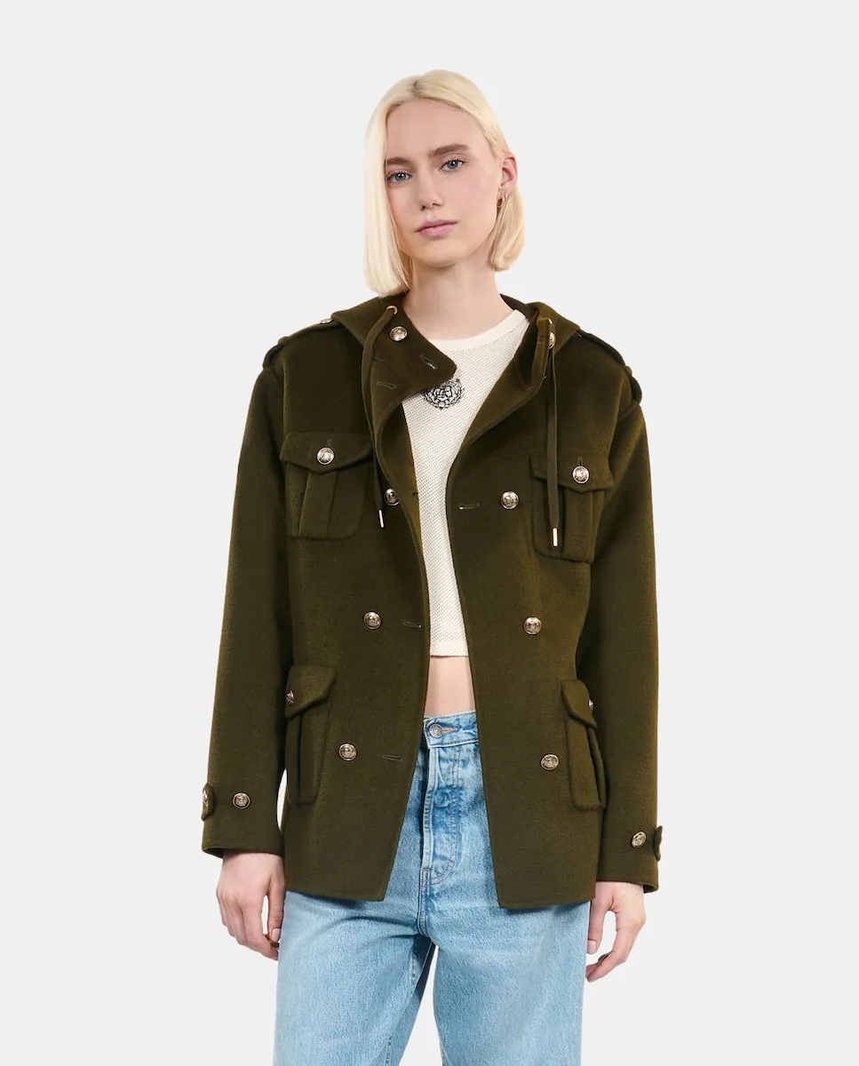 

Женская флисовая куртка с капюшоном The Kooples, хаки