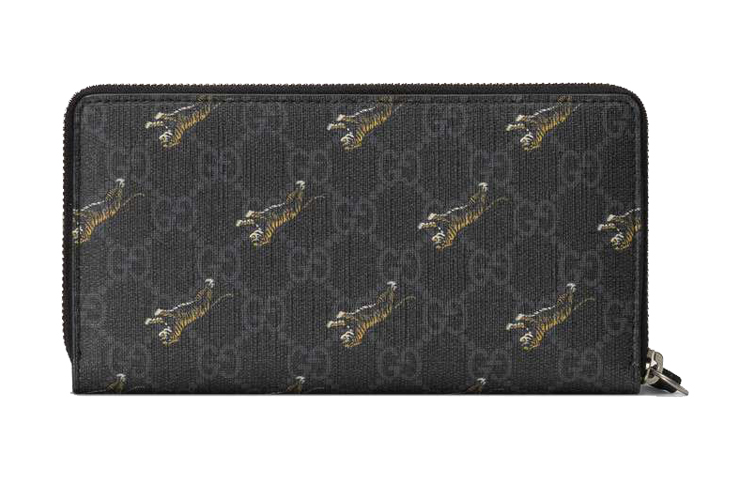 Gucci Мужской холщовый кошелек с кожаным кошельком, черный/серый — фото 2