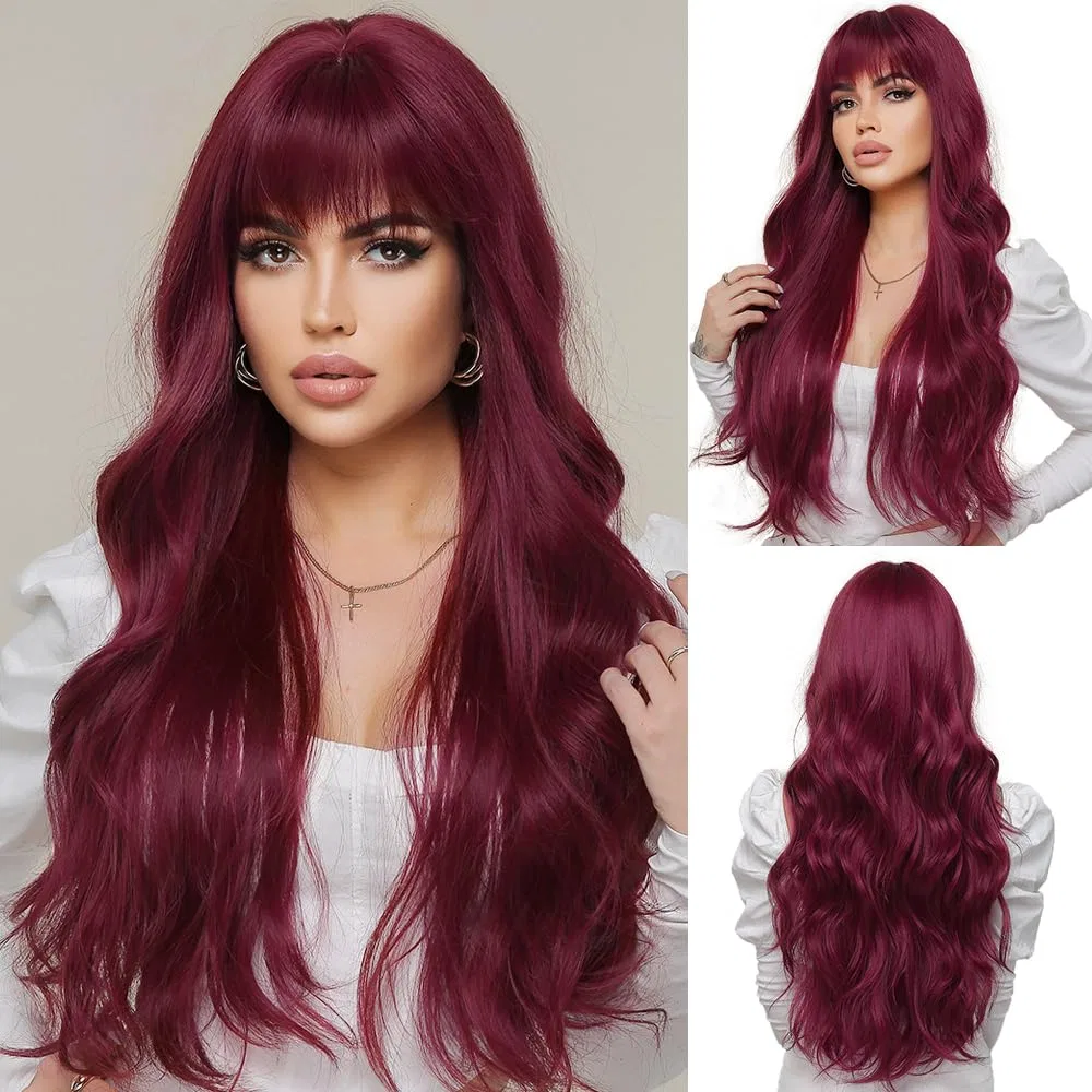 Длинный волнистый парик для женщин из синтетических волос Oufei, Wine Red (2074-1)