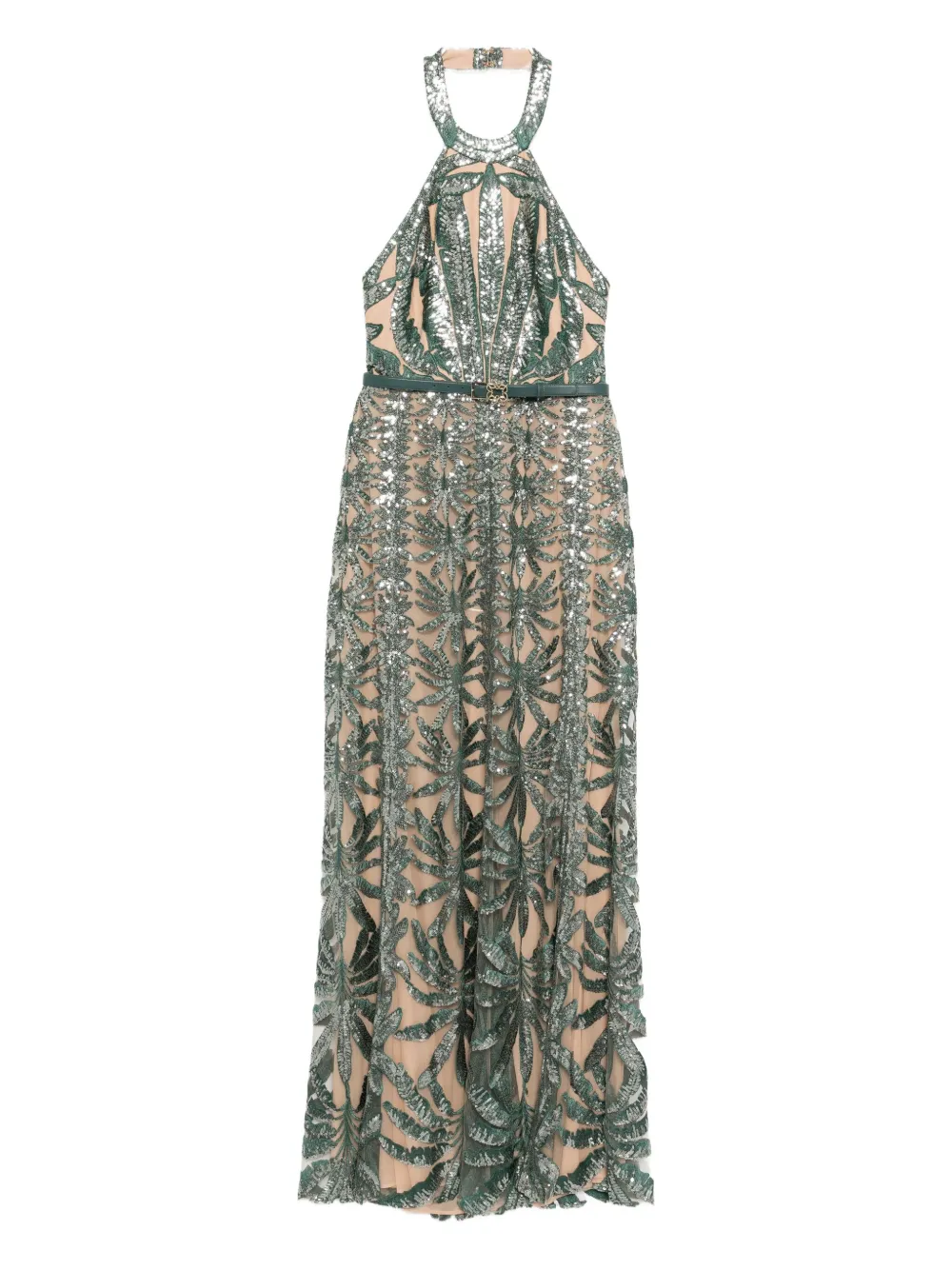 

Платье из вышитого тюля с бретельками через шею Elie Saab, зеленый