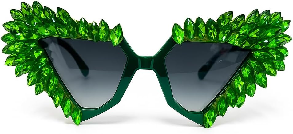 

Женские солнцезащитные очки «Кошачий глаз» с бриллиантами, большие панк-очки, винтажные очки с кристаллами и стразами, защита от ультрафиолета UV400 bullabulling, Green