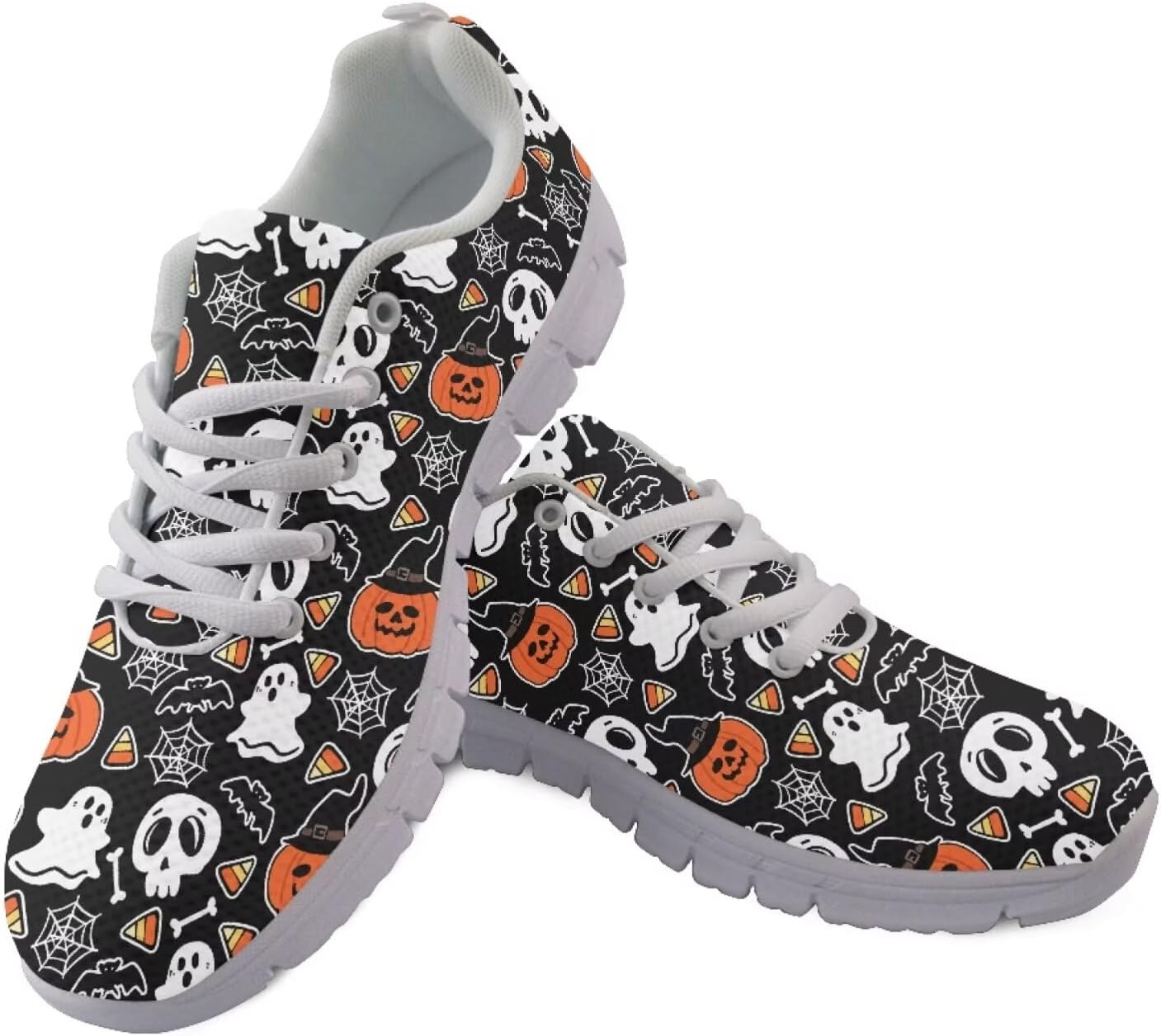 

Кроссовки Forchrinse для женщин и мужчин, шнуровка, прогулочные кроссовки, повседневные теннисные туфли, нескользящие сетчатые кроссовки, Halloween Skull Ghost
