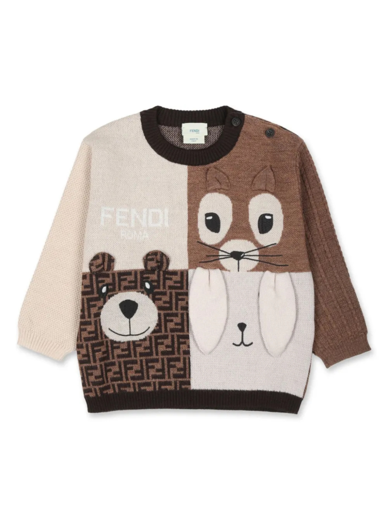 

Шерстяной джемпер с круглым вырезом Fendi Kids, коричневый