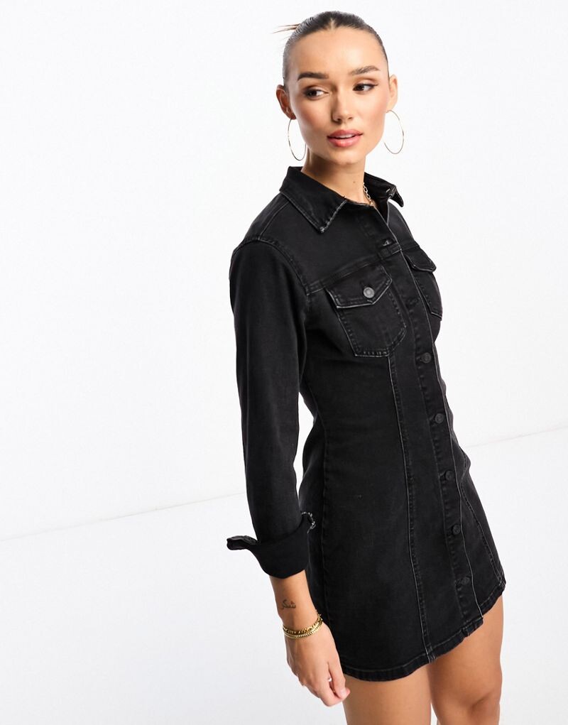 

Черное джинсовое платье-рубашка ASOS DESIGN
